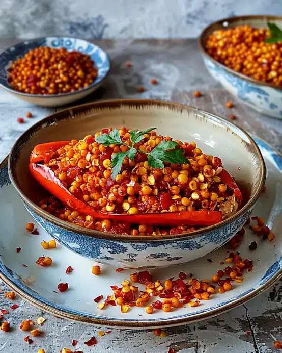 Gefüllte Spitzpaprika mit roten Linsen
