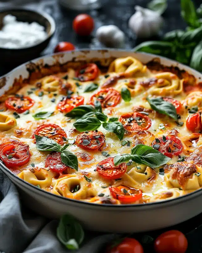 Tortelliniauflauf mit Tomaten und Mozzarella