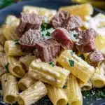 Cremiges Parmesan Rindfleisch mit Rigatoni Pasta 2 Cremiges Parmesan Rindfleisch mit Rigatoni Pasta