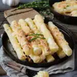 Spargelauflauf mit Kartoffeln und Schinken