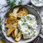 Kartoffelspalten mit Gurkendip 2 Kartoffelspalten mit Gurkendip
