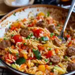 Orzo-Pfanne mit Hackbällchen und Gemüse 2 Orzo-Pfanne mit Hackbällchen und Gemüse