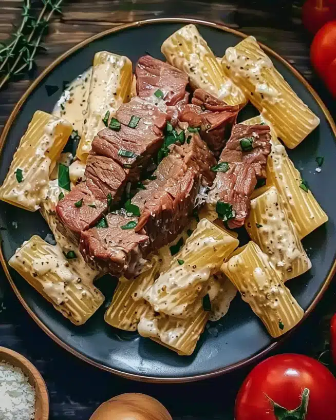 Cremiges Parmesan-Rindfleisch mit Rigatoni