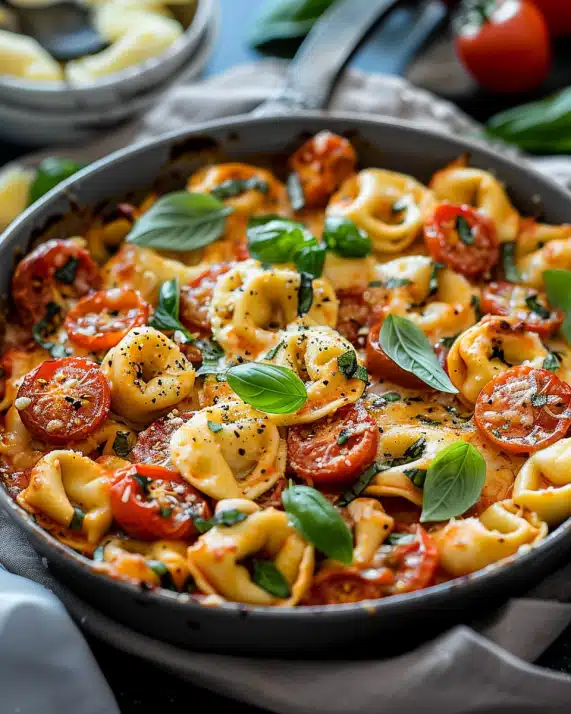 Tortellini-Auflauf mit Tomaten und Mozzarella