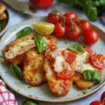 Hähnchenschnitzel Tomate-Mozzarella aus der Heißluftfritteuse 2 Hähnchenschnitzel Tomate-Mozzarella aus der Heißluftfritteuse
