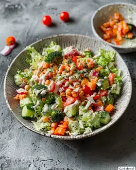 Fitness-Salat mit veganem Joghurtdressing und Karotten