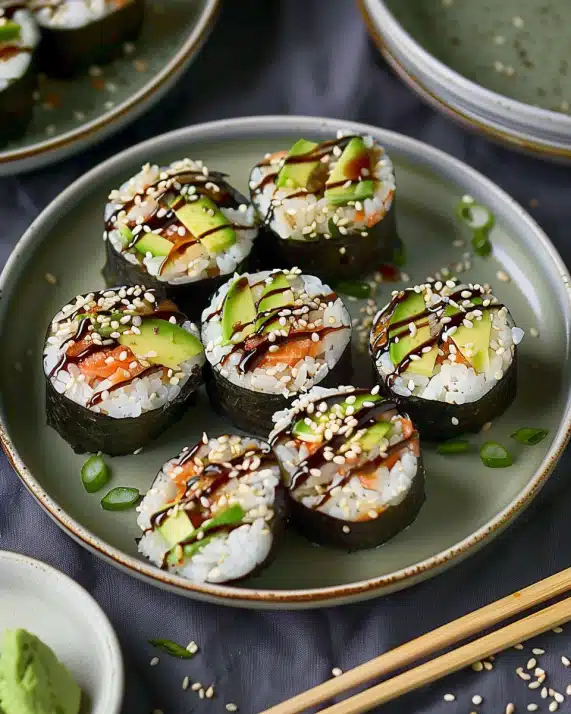 Sushi-Reisbällchen mit Lachs und Avocado