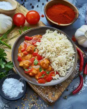 Paprika Sahne Hähnchen mit Reis