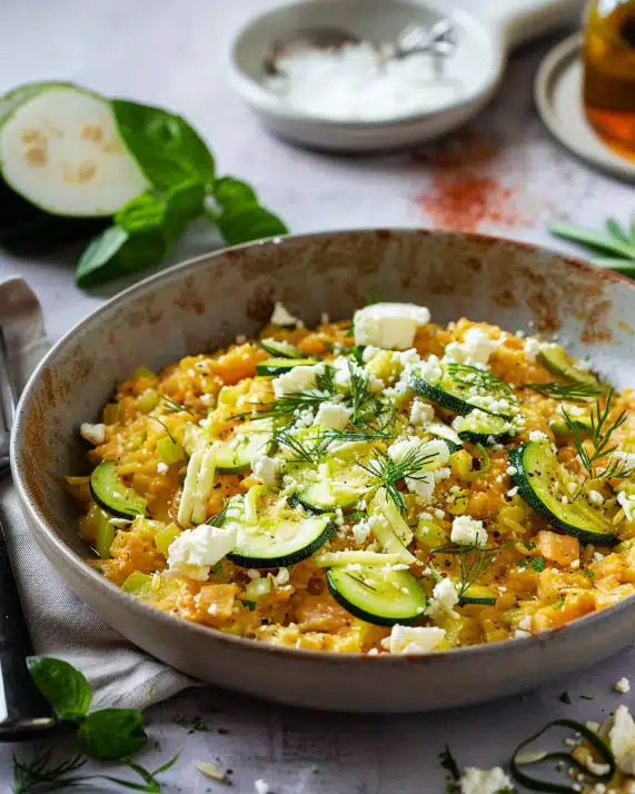 Zucchini-Reis-Pfanne mit Feta
