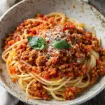 Rote Linsen Bolognese zu Spaghetti 2 Rote Linsen Bolognese zu Spaghetti