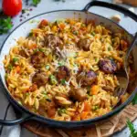 Orzo-Pfanne mit Hackbällchen und Gemüse 2 Orzo-Pfanne mit Hackbällchen und Gemüse
