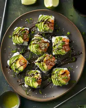 Sushi-Reisbällchen mit Lachs und Avocado