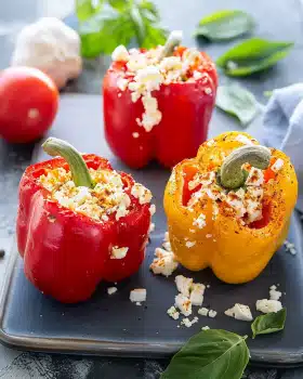 Vegetarisch gefüllte Paprika mit Reis und Feta