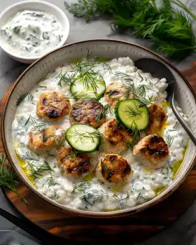 Griechische Fleischbällchen-Schüssel mit Tzatziki