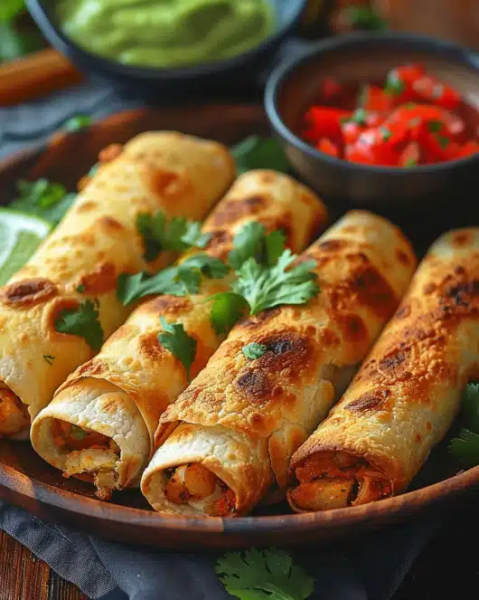 Krosse Ofen-gebackene Hähnchen-Taquitos