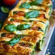 Pesto Strudel mit Tomate und Mozzarella (Schnelles Rezept aus Blätterteig)