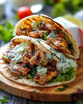 Mediterranes Hähnchen-Gyros mit Feta-Tzatziki
