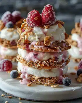 Einfache gefrorene Joghurt-Cereal-Milch-Sandwich-Runden