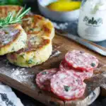 Kartoffelbratlinge mit Bärchen Salami 2 Kartoffelbratlinge mit Bärchen Salami