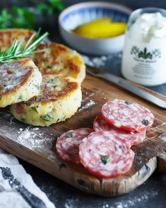 Kartoffelbratlinge mit Bärchen Salami