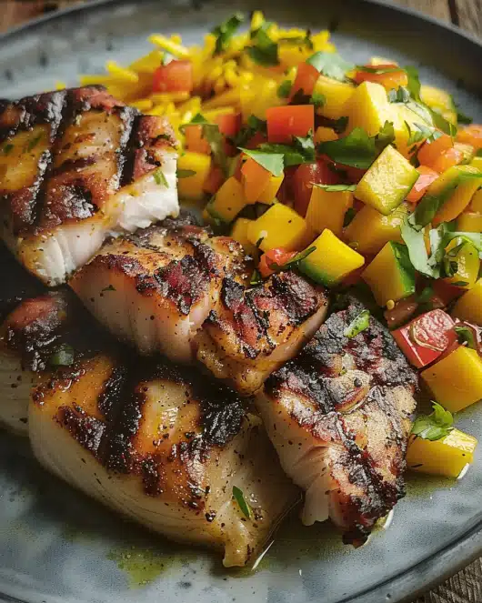 Gegrillter Heilbutt mit Mango-Salsa