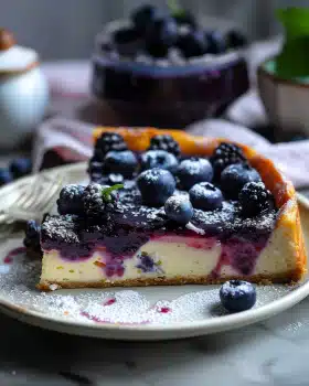 Käsekuchen mit Heidelbeerkompott