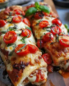 Mit Caprese gefüllte Hähnchenbrust