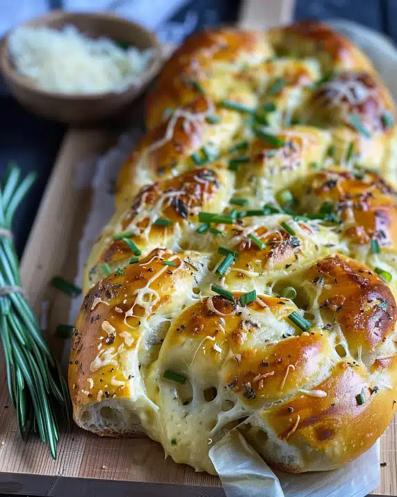 Käse-Knoblauchzopf aus Pizzateig