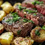 Knoblauchbutter-Steakbissen mit Kartoffeln 2 Knoblauchbutter-Steakbissen mit Kartoffeln