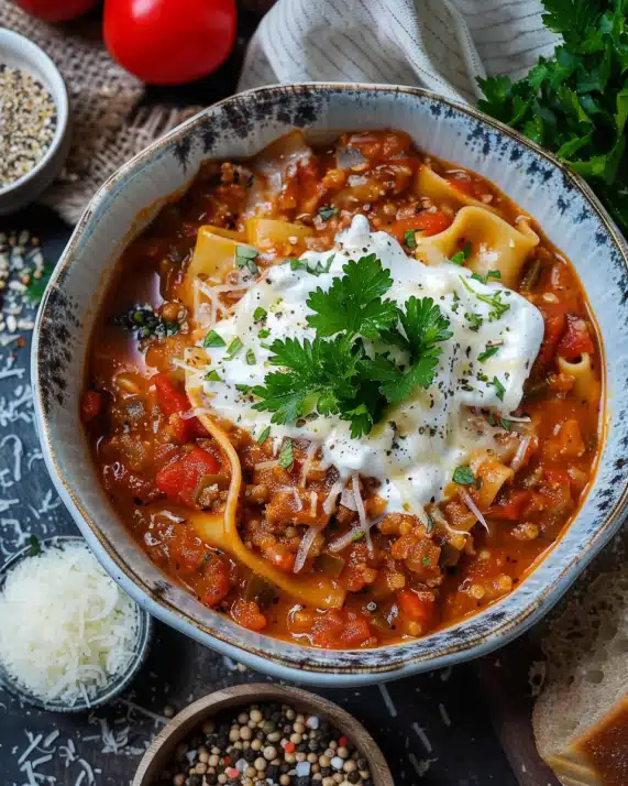 Lasagne-Suppe mit Linsen – Vegan