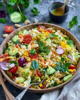 Bunter Reissalat mit Pesto Dressing