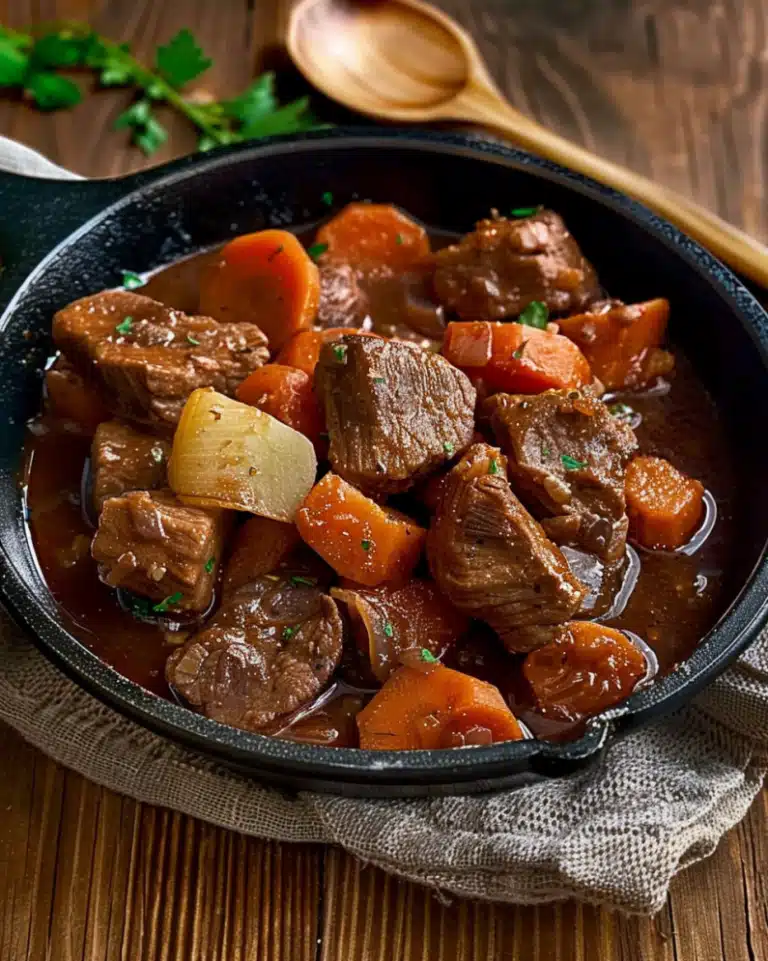 Hirschgulasch in Rotwein