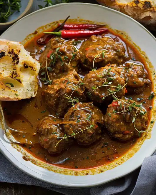 Böhmische Knödel mit saftigem Rindergulasch