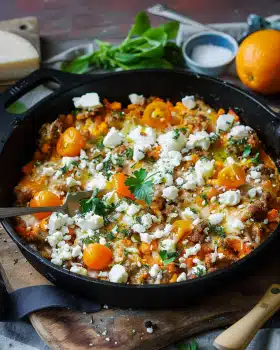 Kürbis-Hackfleisch-Pfanne mit Feta
