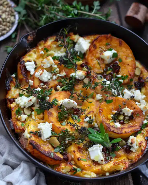 Ofenkürbis Beilage mit Feta und Honig